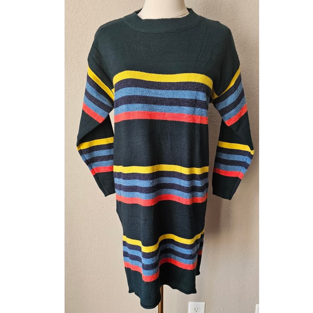 Main Strip Rabbit Hair Striped Long Sleeve Mini Sweater Dress SOFT OS Sm Med Lrg